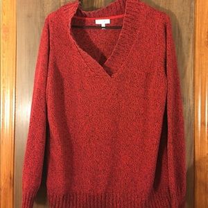 Red Heather V-Neck Sweater Perfect For Fall